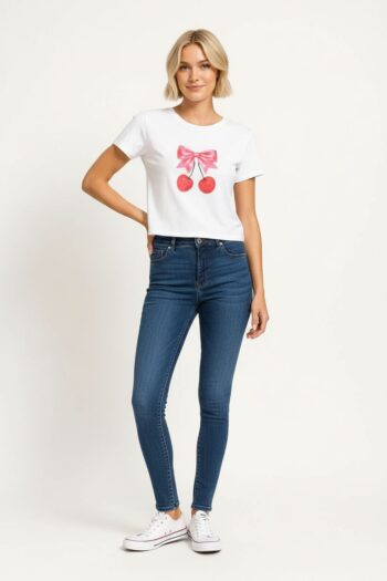 PLAYERA CROP TRANSFER DECORATIVO