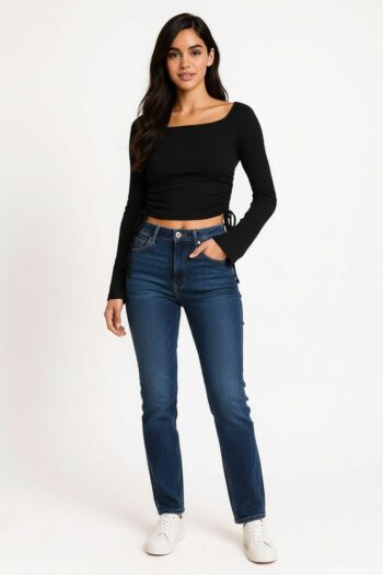 PLAYERA RIB CROP MANGA LARGA