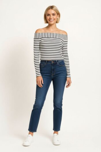 PLAYERA RIB CROP MANGA LARGA