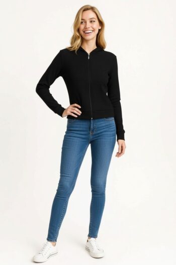 SUDADERA CROP RIB CON CAPUCHA