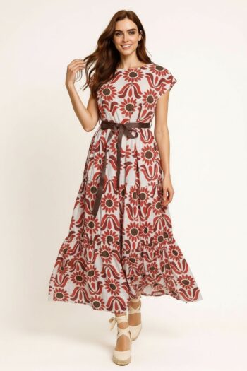 VESTIDO MIDI MANGA CINTURÓN