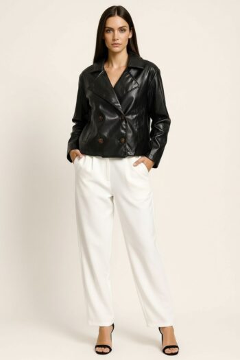 SACO CRUZADO EFECTO PIEL CON BOTONES