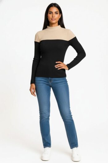 PLAYERA DE CUELLO ALTO COMBINADA