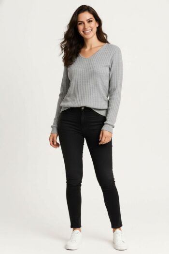 PLAYERA DE MANGA LARGA CON CUELLO V