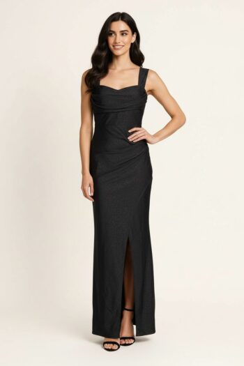 VESTIDO LARGO DRAPEADO CON BRILLO