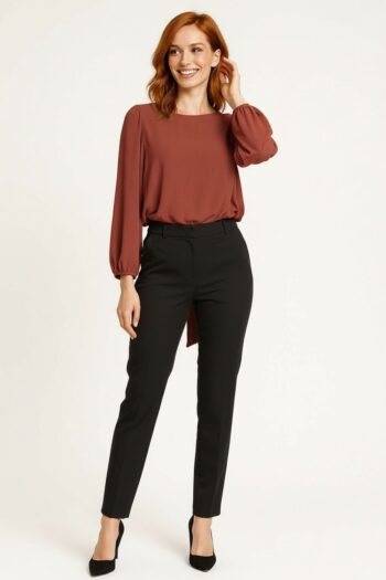 BLUSA DE MANGA LARGA CON AJUSTE EN BASTA