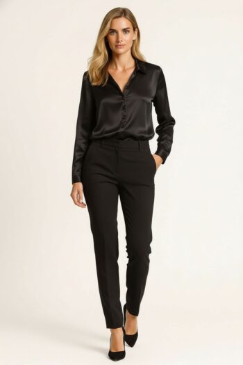 BLUSA SATINADA CON BOTONES FORRADOS