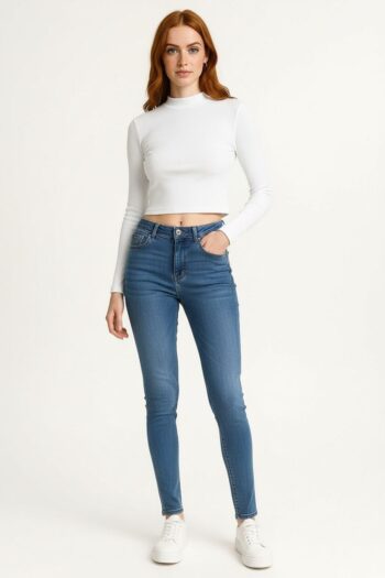 PLAYERA RIB CUELLO ALTO CORTA