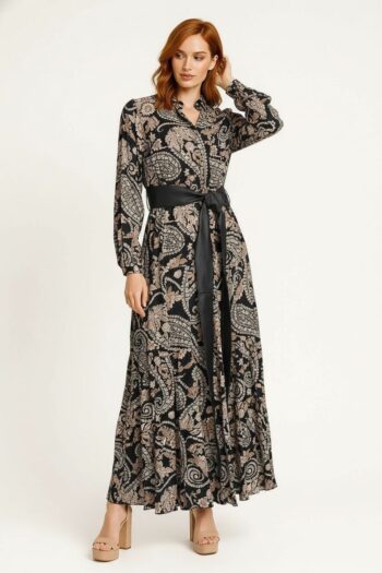 VESTIDO LARGO CON CINTURÓN AJUSTABLE