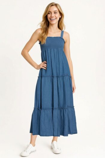 VESTIDO LARGO CON ELÁSTICO EN BUSTO