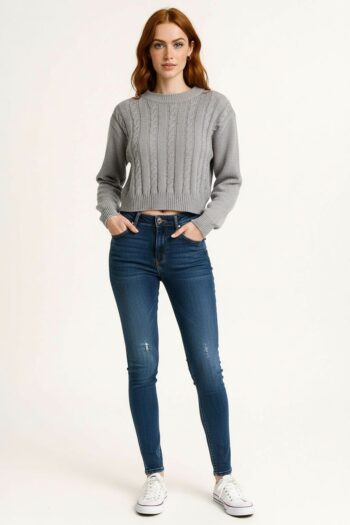 SUÉTER CORTO TEJIDO CON DISEÑO TRADICIONAL