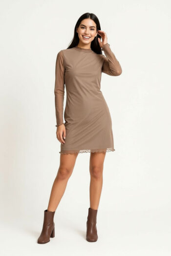 VESTIDO MESH CON CUELLO ALTO