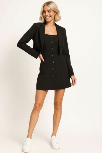 CONJUNTO SACO CON VESTIDO TABLEADO