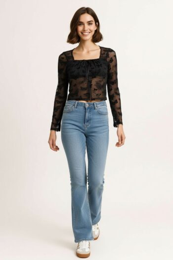 BLUSA MESH CON FLOCK MARIPOSAS