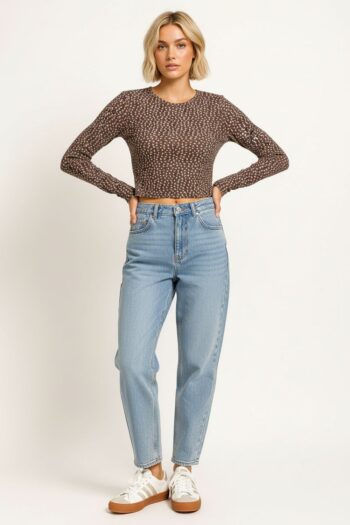 PLAYERA WAFFLE CROP MANGA LARGA