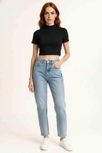 PLAYERA CROP CUELLO ALTO TEJIDA