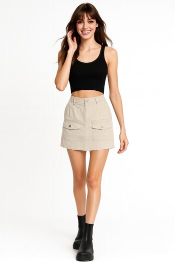FALDA GABARDINA CON BOLSAS