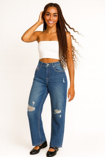 JEANS RECTOS CON ROTURAS AL FRENTE