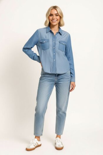 BLUSA CAMISERA CAMBRAY CON BOLSAS