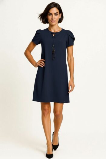 VESTIDO ESCOTE REDONDO CON LAZO