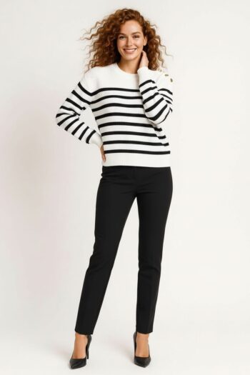 SUÉTER RAYADO CON BOTONES DORADOS