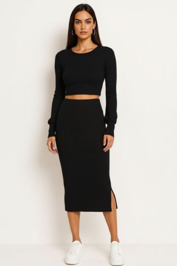 CONJUNTO AJUSTADO CON FALDA MIDI