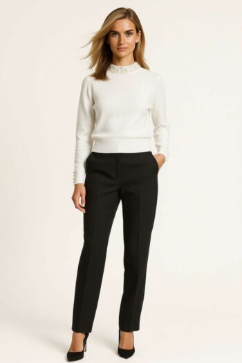 SUÉTER PERLAS EN CUELLO Y PUÑO