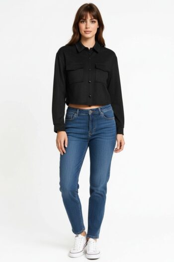 CHAMARRA SUEDE CROP BOLSAS FRONT