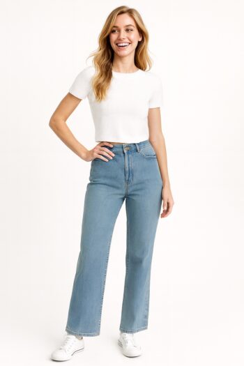 JEANS WIDE LEG DE MEZCLILLA RÍGIDA