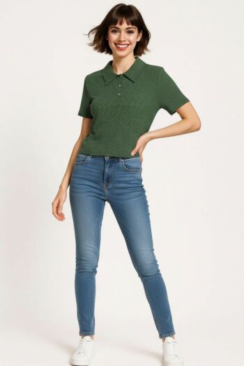 PLAYERA RIB CROP CUELLO CAMISERO