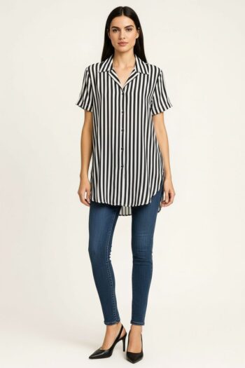 BLUSA OVERSIZE A RAYAS CON BOTONES FRONTALES