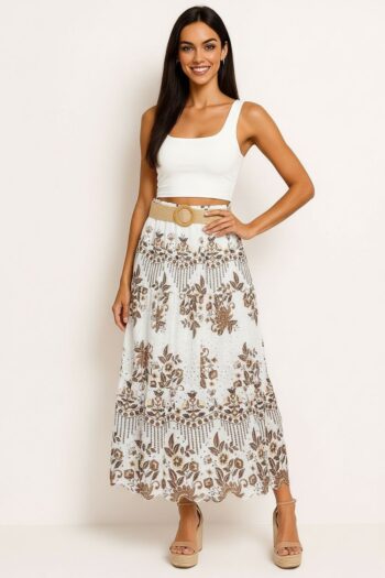 FALDA MIDI CON CINTURÓN TEXTIL