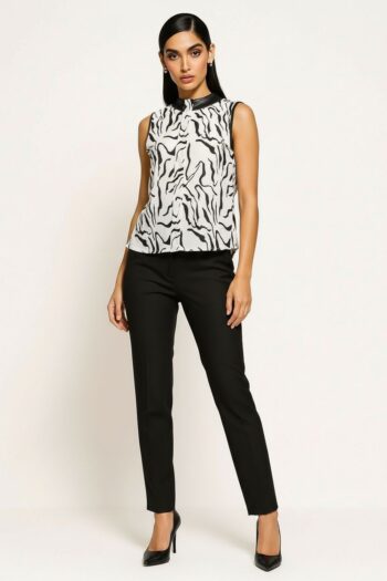 BLUSA SIN MANGA CUELLO CONTRASTE