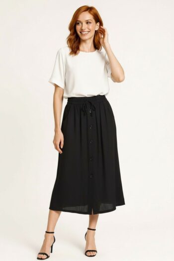 FALDA MIDI RESORTE BOTONES