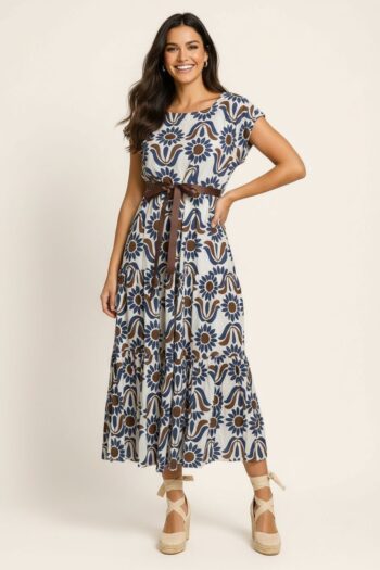 VESTIDO MIDI MANGA CORTA CINTA