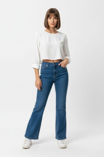 JEANS ACAMPANADOS TIRO ALTO