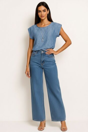 BLUSA CON CUELLO Y BOTÓN TRASERO