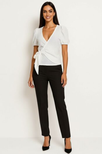 BLUSA CRUZADA MANGA ABULLONADA