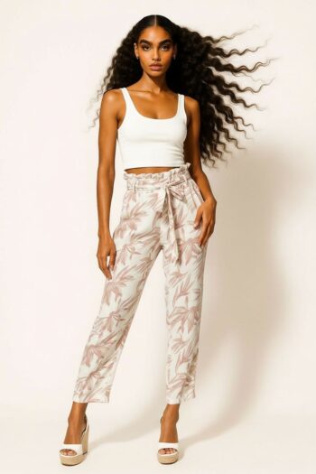 PANTALÓN CAPRI CINTURA ALTA CON CINTA