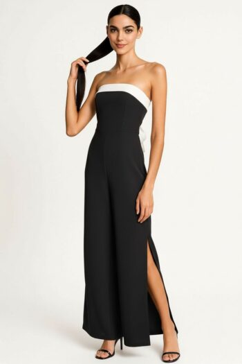 PALAZZO STRAPLESS CON MOÑO