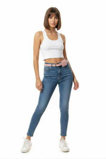 JEANS SKINNY TIRO MEDIO CON CINTURÓN