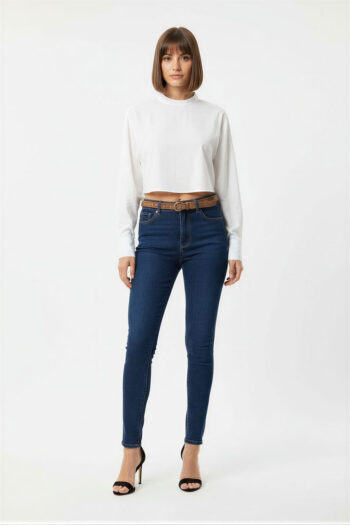 JEANS SKINNY TIRO MEDIO CINTURÓN OJILLOS