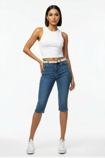 PANTALÓN CAPRI DENIM CON CINTURÓN