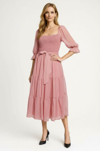 VESTIDO MIDI CON CINTURÓN