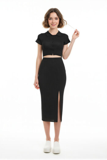 CONJUNTO FALDA ABERTURA AJUSTE ENTALLADO