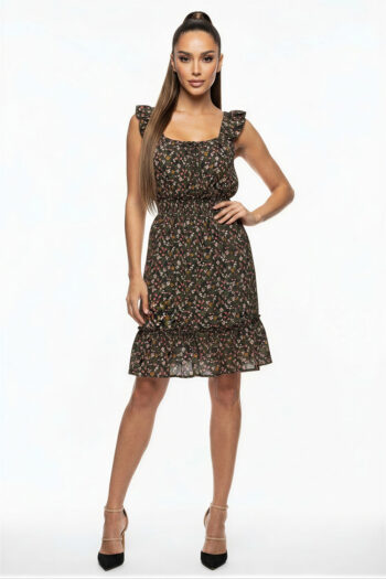VESTIDO CORTO FRUNCIDO FLORES