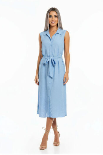 VESTIDO MIDI LISO CAMISERO