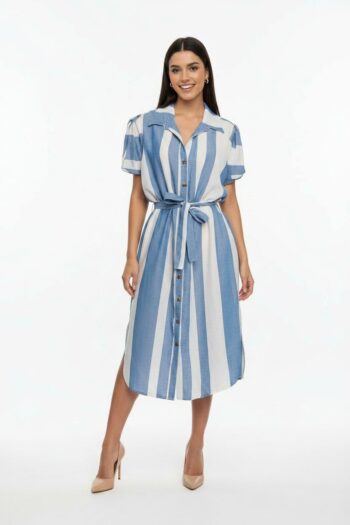 VESTIDO MIDI RAYAS LINO