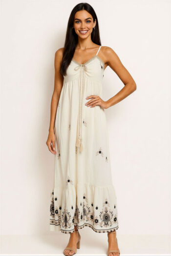 VESTIDO TIRANTES BORDADO LARGO