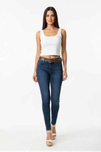 JEANS SKINNY CINTURÓN REMACHES